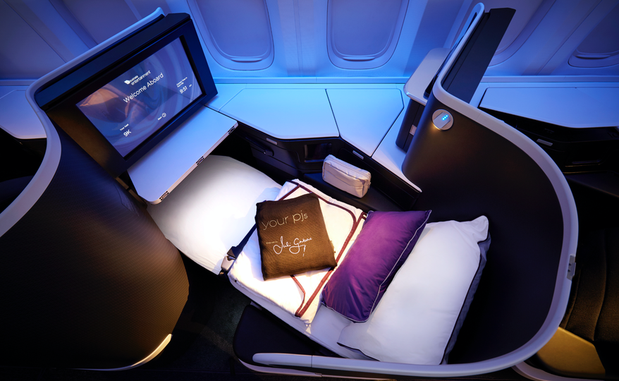 Virgin's business class seat transforms into a comfortable 2m-long bed.